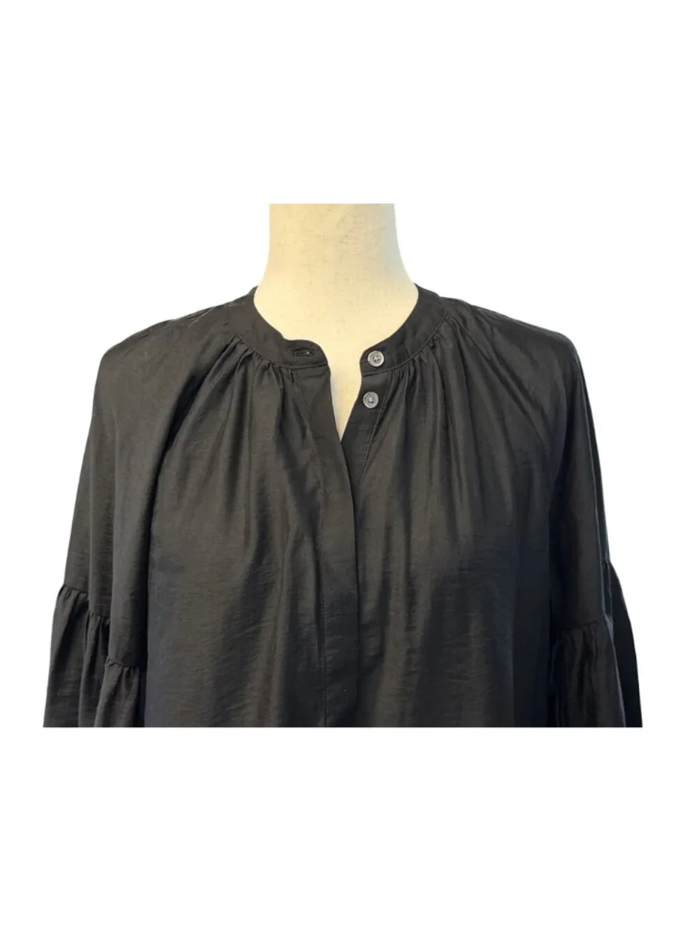 Madewell Womens Shirred Balloon-Sleeve Top~Size Small~Jet Black Blouse NWT L5 02